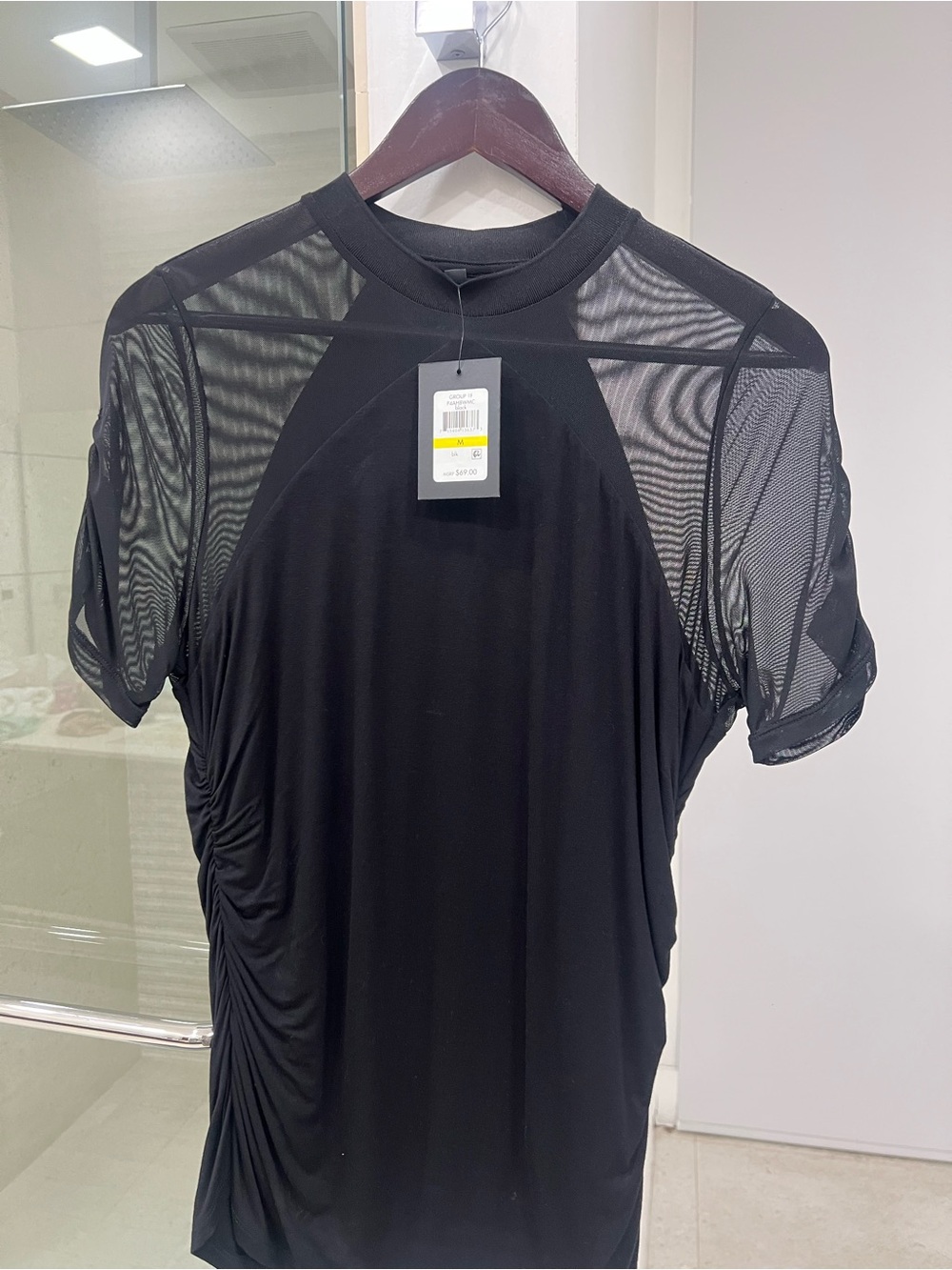 DKNY Black Short-Sleeve Mesh Panel Crewneck Shirt